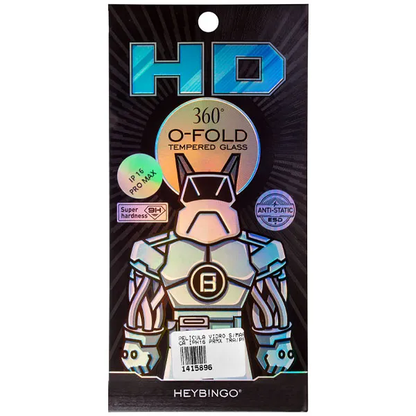 PELICULA VIDRO S/MARCA IPHONE 16 PRO MAX HD TEMPERED TRANSP/PRETO
