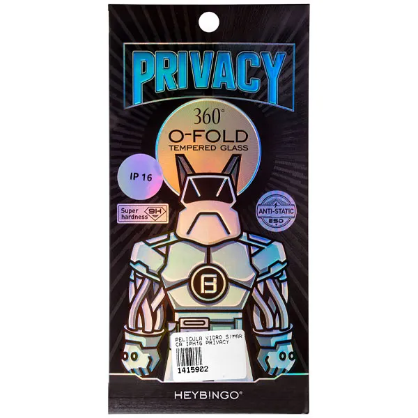 PELICULA VIDRO S/MARCA IPHONE 16/15 PRIVACY TEMPERED TRANSP/PRETO