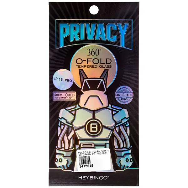 PELICULA VIDRO S/MARCA IPHONE 16 PRO PRIVACY TEMPERED TRANSP/PRETO