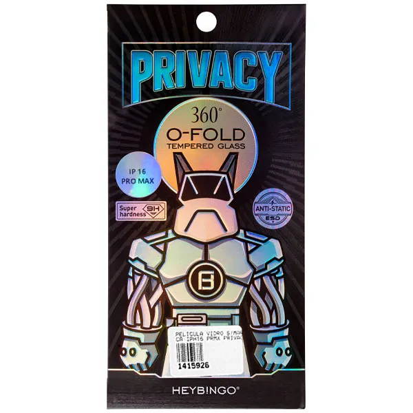 PELICULA VIDRO S/MARCA IPHONE 16 PRO MAX PRIVACY TEMPERED TRANSP/PRETO