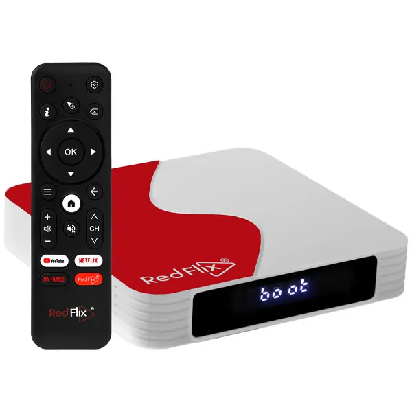 Receptor FTA Red Flix Red 4K com IPTV de 16GB 2GB RAM - Branco Vermelho