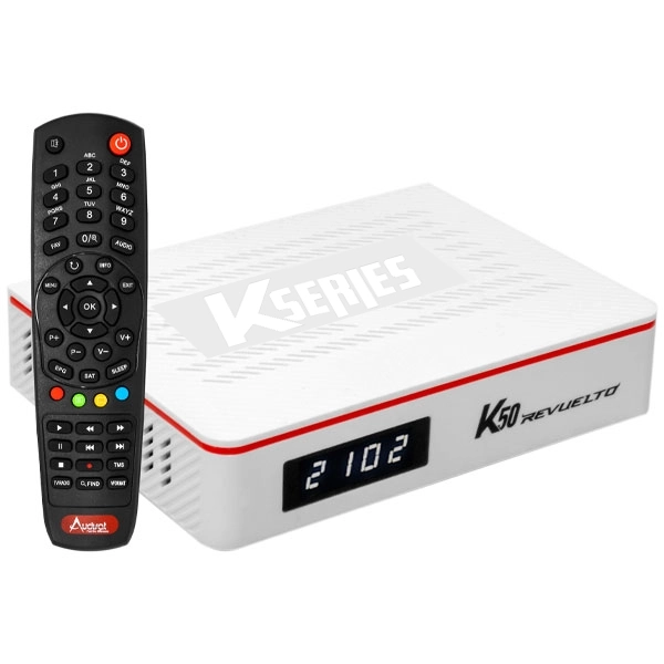 Receptor FTA Audisat K50 Revuelto Full HD con Wi-Fi - Blanco/Rojo (1 Año de Garantía)