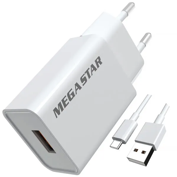 CARREGADOR  USB USB-C P/ CELULAR MEGASTAR CH400B 1SAIDA BRANCO