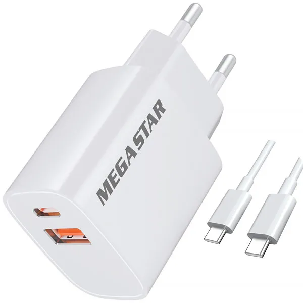 CARREGADOR  USB USB-C P/ CELULAR MEGASTAR CH500B 2SAIDA BRANCO