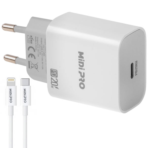 CARREGADOR  USB-C LIGHTNING P/ CELULAR MIDI PRO MDP-20W 1SAIDA BRANCO