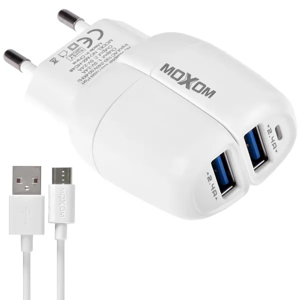 CARREGADOR  USB MICRO-USB P/ CELULAR MOXOM MX-HC48 2SAIDA BRANCO