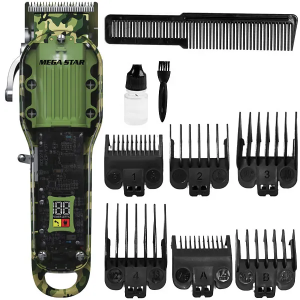 Máquina de Cortar Cabello MegaStar QWE024 Recargable - Transparente/Camuflado