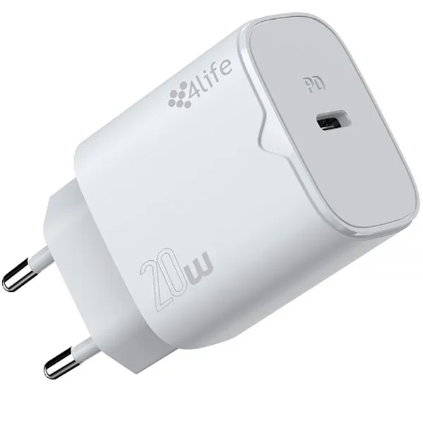 Adaptador de Tomada 4life FL06CPDW USB-C de 20 watts - Branco