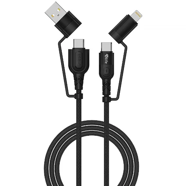 CABO  USB USB-C LIGHTNING 4LIFE FL4160CCALB 4EM1 1METRO PRETO