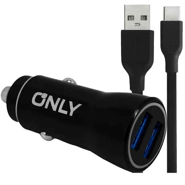 Carregador Veicular ONLY MOD 35 2 USB + Cabo USB-C - Preto