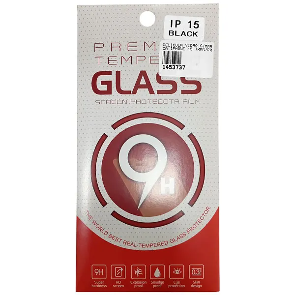 PELICULA VIDRO S/MARCA IPHONE 15 9H TEMPERED TRANSPARENTE/PRETO