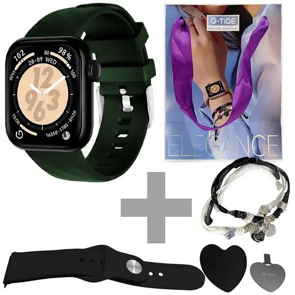 RELOGIO G-TIDE ELEGANCE SMART WATCH PRETO/VERDE +BOLSA