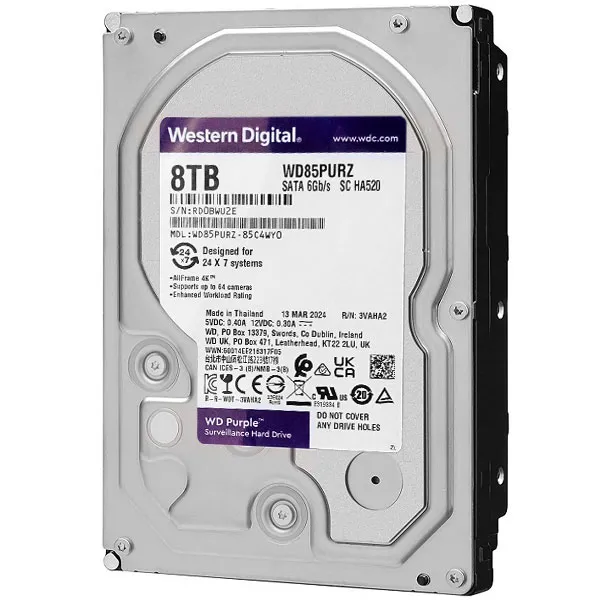 HD WD INTERNO 8TB PURPLE WD85PURZ 3.5" SATA SILVER