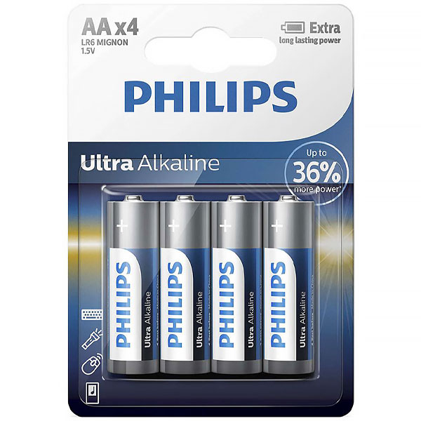 PILHA PHILIPS ALCALINA AA LR6E4B C/4UNIDADES ULTRA ALKALINE