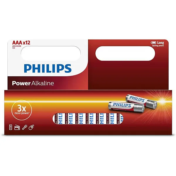 PILHA PHILIPS ALCALINA AAA LR03P12B C/12UNIDADES POWER ALKALINE