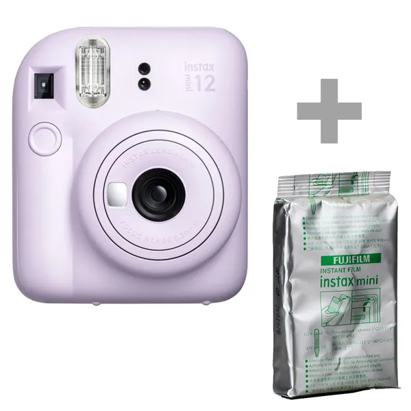 CAMERA FUJIFILM INSTAX MINI 12 BUNDLE COM FLASH PILHA ROXO/CLARO