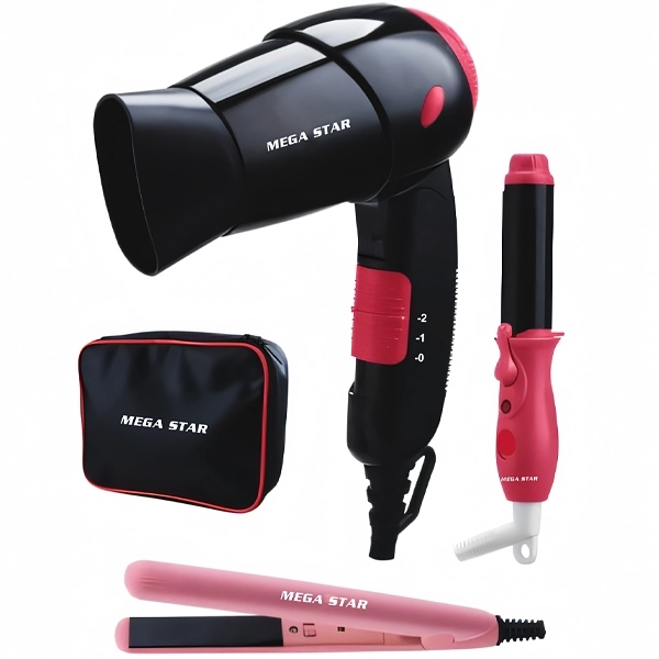 KIT BELEZA MEGASTAR GWB056KIT SECADOR+CHAPA+MODELADOR 2V PRETO/ROSA