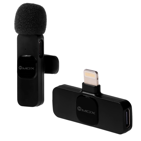 MICROFONE  P/ CELULAR MOX MO-MIC22 WIRELESS IPHONE PRETO