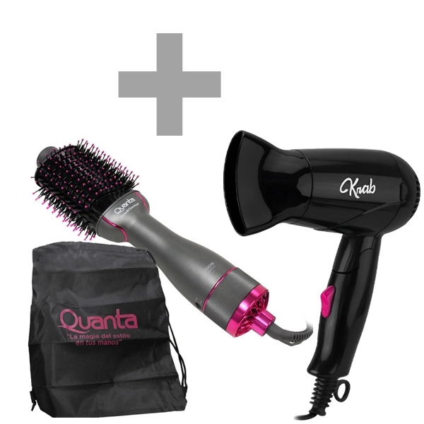 ESCOVA CABELO QUANTA QTES6000N 2EM1 1300W 2V C/RS+BOLSA+SECADOR KBSC12