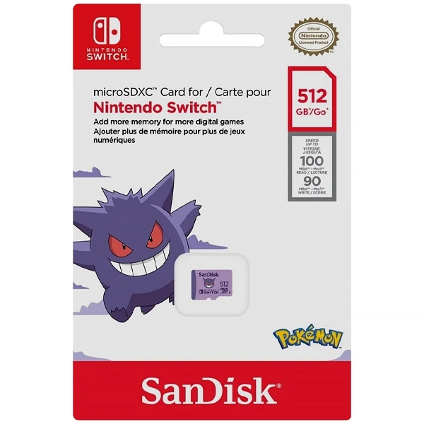 MEMORIA  MICRO-SD SANDISK SDSQXAO 512GB NINTENDO POKEMON 100MB/S ROXO