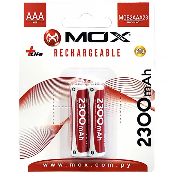 PILHA MOX RECARREGAVEL MOB2AAA23 2300MAH AAA C/2UNIDADES
