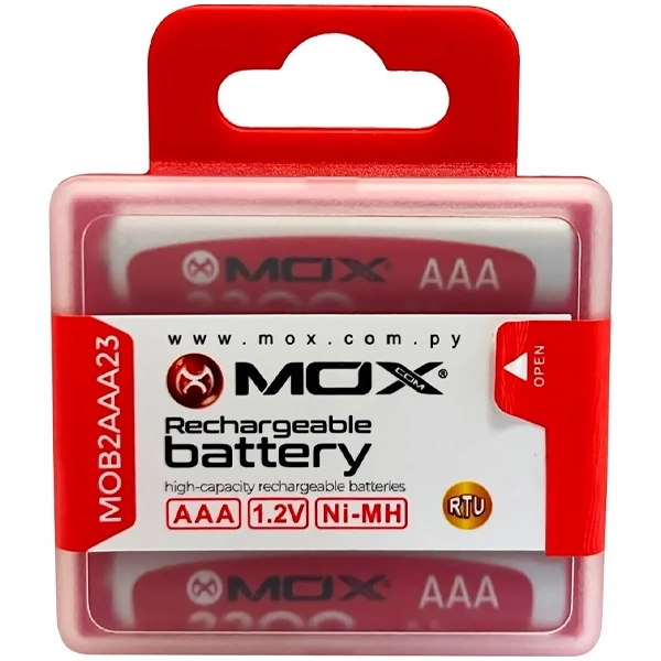 PILHA MOX RECARREGAVEL MOB2AAA23 2300MAH AAA C/2UNIDADES