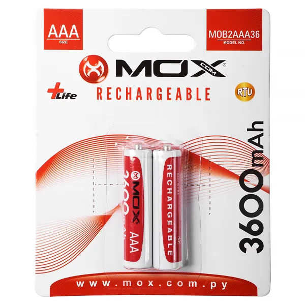 PILHA MOX RECARREGAVEL MOB2AAA36 3600MAH AAA C/2UNIDADES