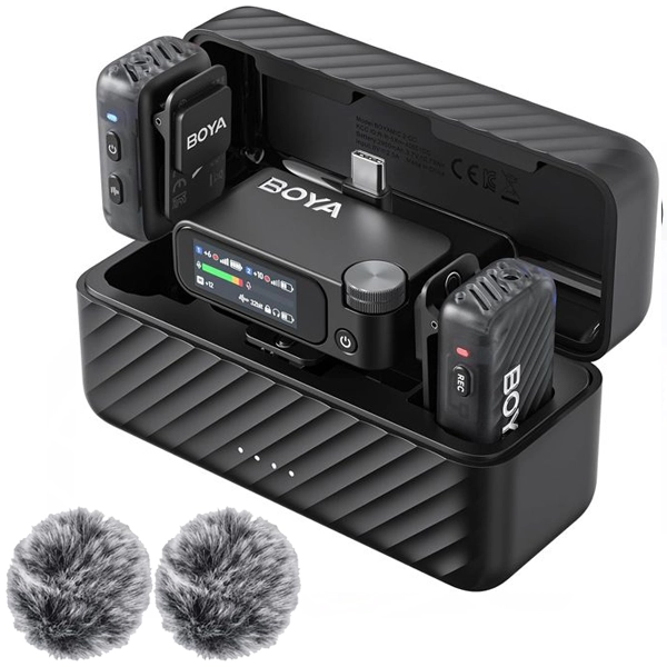 MICROFONE LAPELA BOYA BOYAMIC 2-01(AI)(2TX+1RX)WIRE USB-C ANATEL PRETO