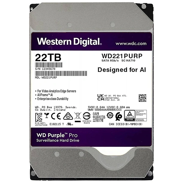 HD  WD INTERNO 22TB PURPLE PRO WD221PURP 3.5" SATA SILVER