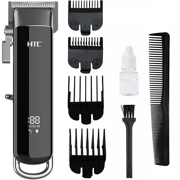 MAQUINA  HTC AT-768 HAIR CLIPPER USB RECARREGAVEL PRETO/SILVER