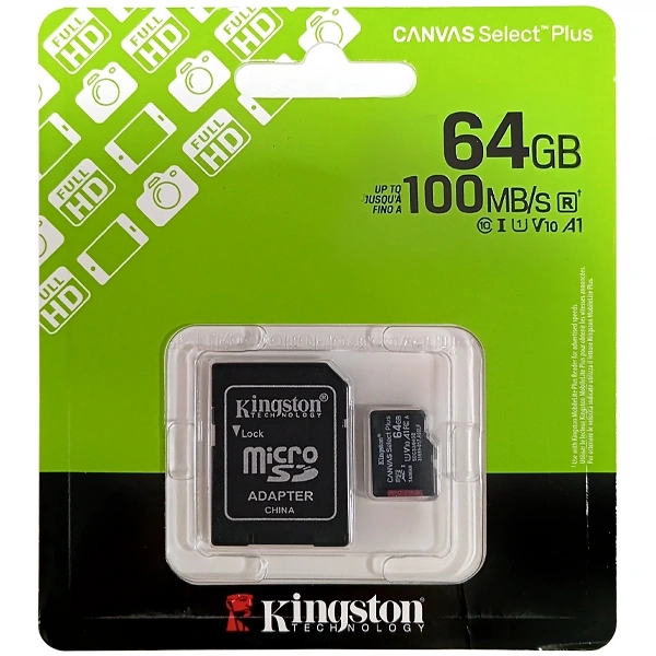 MEMORIA  MICRO-SD KINGSTON SDCS3  64GB 100MB/S CLASS 10 A1 PRETO