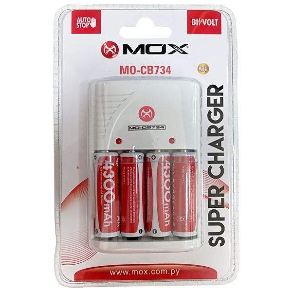 CARREGADOR DE PILHA MOX MO-CB734 4AA 4300MAH 2V BRANCO