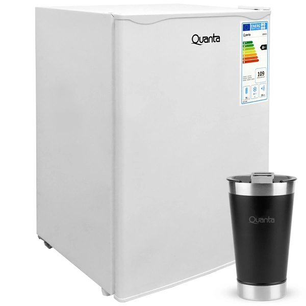 Frigobar Quanta QTFRI75 para hasta 75 Litros con Temperatura Ajustable 220 - 240 V ~ 50/60 Hz - Blanco + Vaso Térmico