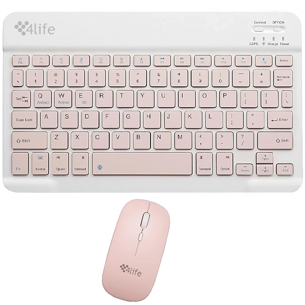 Kit Teclado Inalámbrico 4life FL030PK Inglés + Mouse 1.600 DPI - Rosa/Blanco