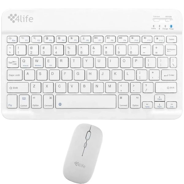 Kit Teclado Inalámbrico 4life FL030WT Inglés + Mouse 1.600 DPI - Blanco