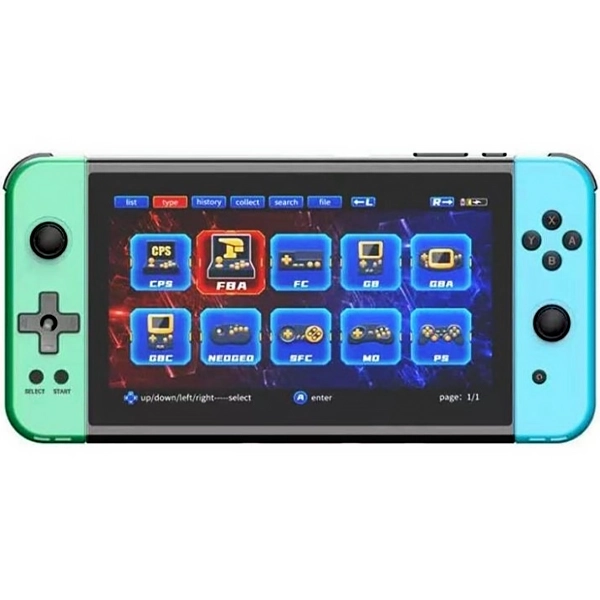 Consola Portátil POWKIDDY X70 64GB de 7" con 5.000 Juegos - Verde/Azul (Español/Inglés)