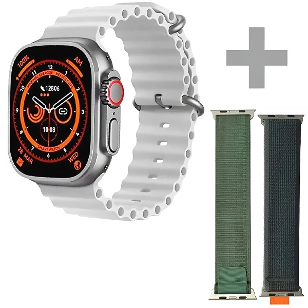 Reloj Blulory Ultra Max con Bluetooth - Plata/Blanco + 2 Pulseras