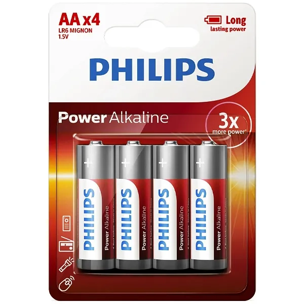 PILHA PHILIPS ALCALINA AA LR6P4B C/4UNIDADES POWER ALKALINE