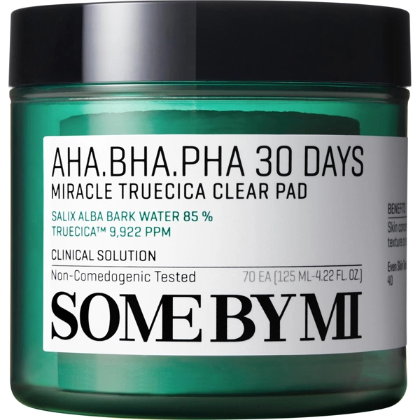 Almofadas Tônicas SOME BY MI AHA BHA PHA 30 Days Miracle Truecica Clear Pad de 70 Unidades