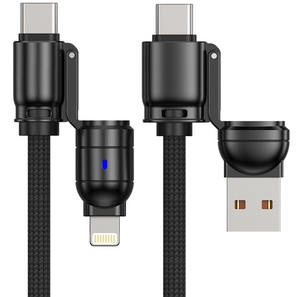 Cable 4 en 1 G-TiDE Bullet Power WC155-5 USB-C + Lightning + USB 1.5 Metros - Negro