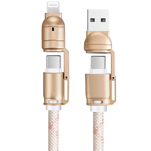 Cable 4 en 1 G-TiDE Bullet Power WC155-5 USB-C + Lightning + USB 1.5 Metros - Rosa/Blanco