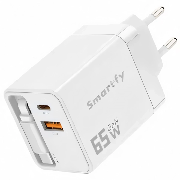 Cargador USB-C Smartfy CAR01 USB-C/USB de 65 watts - Blanco