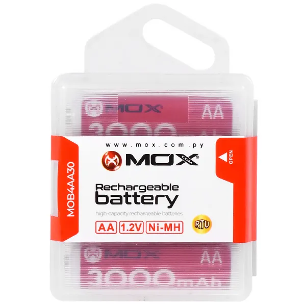 PILHA MOX RECARREGAVEL MOB4AA30 3000MAH AA C/4UNIDADES