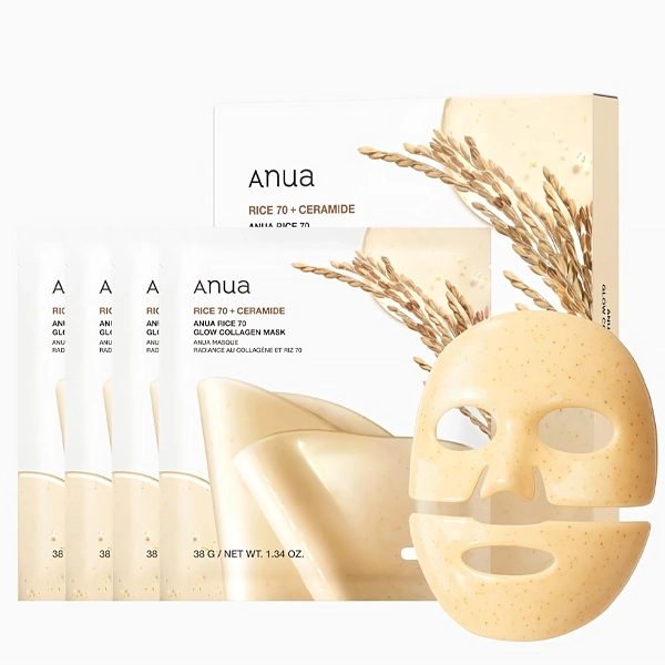 Máscara Facial Anua Rice 70 Glow Collagen - 4 Unidades