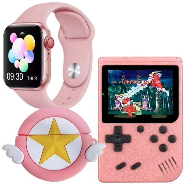 Kit Reloj K9-Combo Mini Angel Star 41 mm con Bluetooth + Auricular Inalámbrico + Consola Portátil
