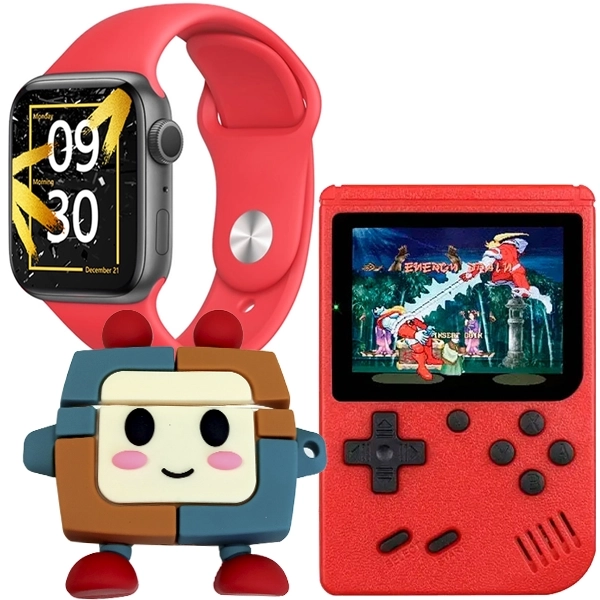 Kit Reloj K9-Combo Mini Super Robot 41 mm con Bluetooth + Auricular Inalámbrico + Consola Portátil