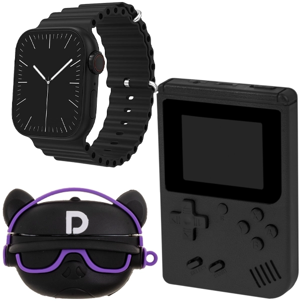 Kit Reloj K9-Combo Mini Hip Hop Bulldog 41 mm con Bluetooth + Auricular Inalámbrico + Consola Portátil