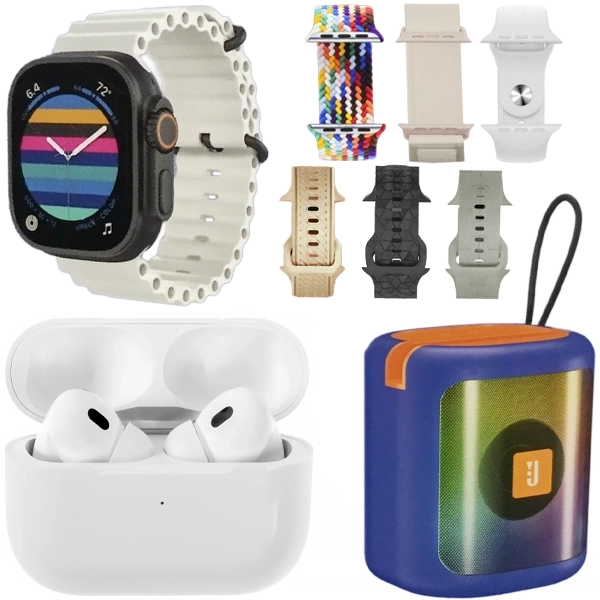 Kit Reloj K28 Combo 49 mm con Bluetooth + Auricular Inalámbrico + Speaker Azul