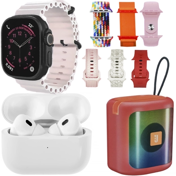 Kit Reloj K28 Combo 49 mm con Bluetooth + Auricular Inalámbrico + Speaker Rojo