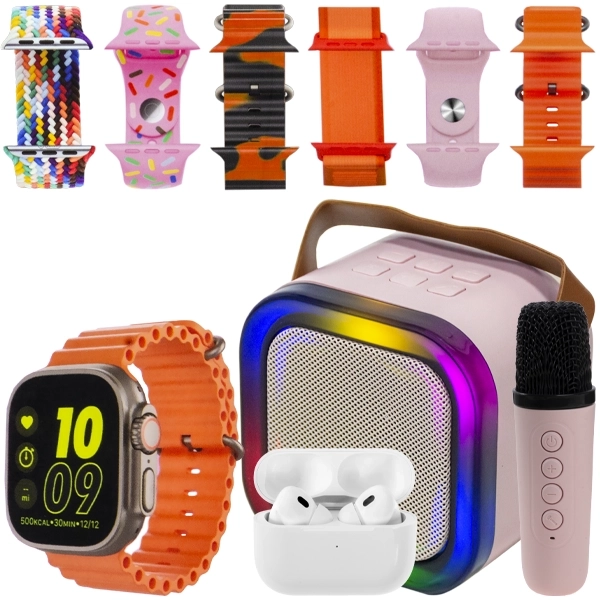 Kit Reloj K15 Combo 49 mm con Bluetooth + Auricular Inalámbrico + Speaker con Micrófono - Rosa